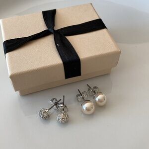 Avon Pernella Faux Pearl & Rhinestone Stud Earrings Gift Set NIB Bridal Classic